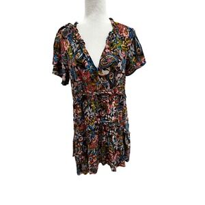 By Anthropologie Floral Print Dress Medium Petite Boho Ruffle Flutter Sleeve